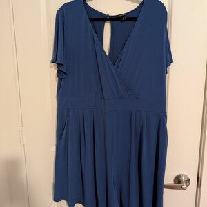 Torrid Blue Studio Knit Romper With Pockets and Flutter Sleeves Size 2X